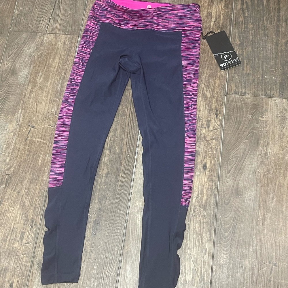 90 Degree by Reflex Active workout legging pants Size Small NWT Pink & Navy Blue